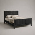 Letto matrimoniale imbottito in pelle nera con testa imbottita e letto a piedi, letto 160 × 200 cm