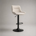 Sgabello da bar girevole regolabile in altezza in tessuto beige e acciaio nero, 51 × 52 × 86-106 cm