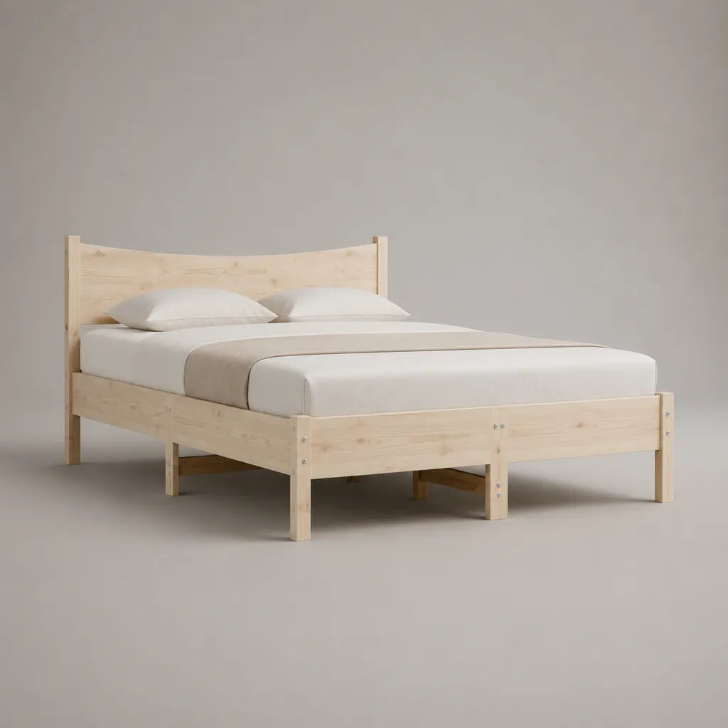 Letto matrimoniale in pino massiccio con letto con latte, legno naturale, letto 160 × 200 cm