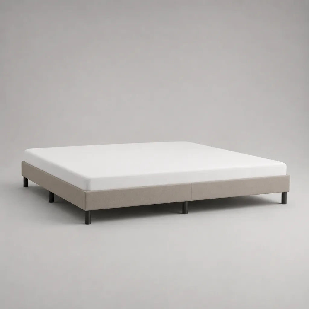 Telaio matrimoniale senza testiera, lotto di 2 letti in tessuto beige, letto 180 × 200 cm