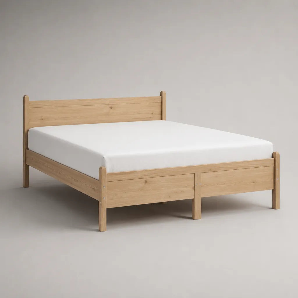 Cornice letto matrimoniale in legno naturale leggero con testa e piano letto con latte, 160 × 200 cm di sonno, dimensioni 168 × 208 × 90 cm