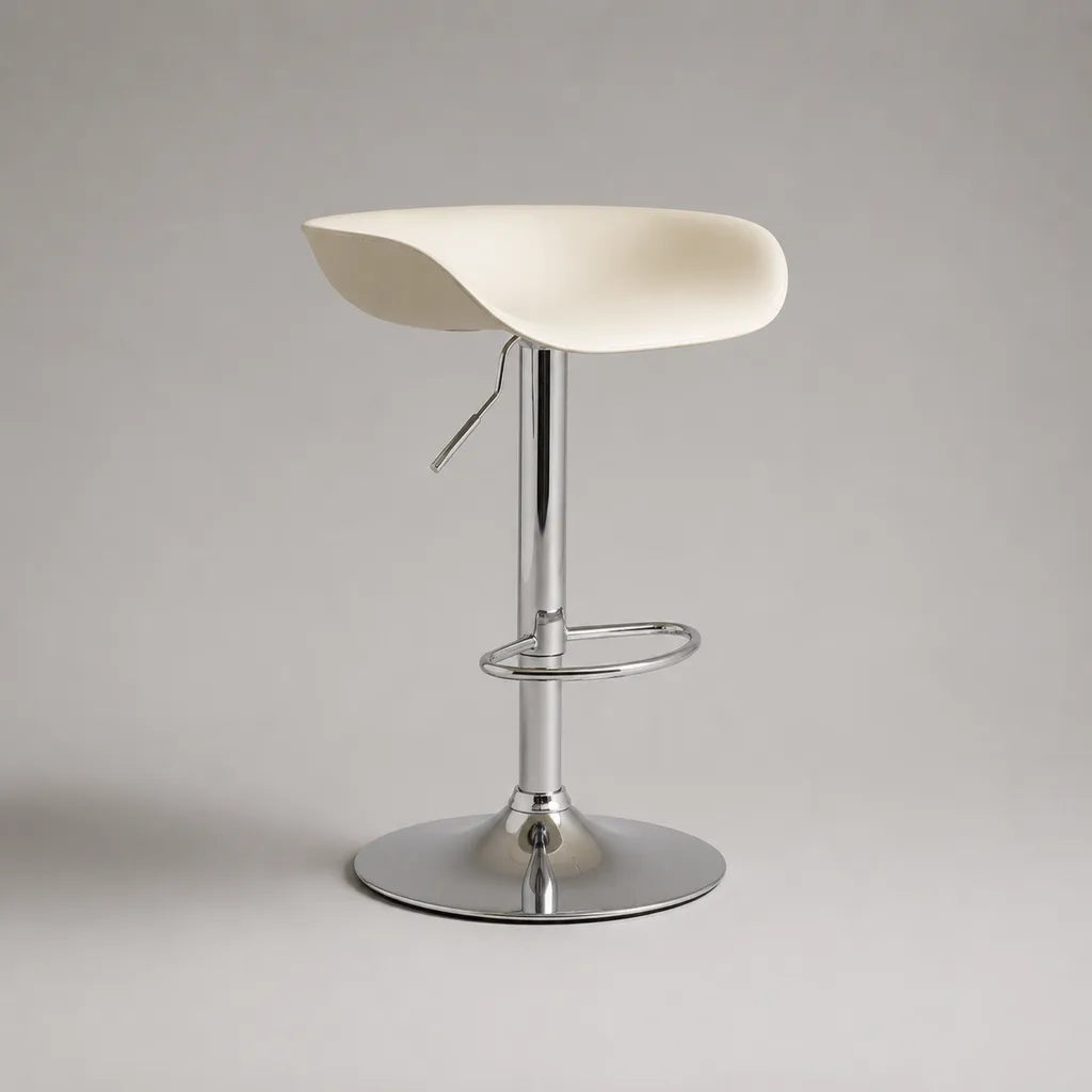 Sgabello rotabile in plastica e metallo, bianco e argento, 48 × 42 × 63–84 cm