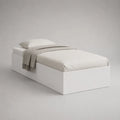 Letto singolo bianco in pannello di particelle in melamina, letto 90 × 200 cm, dimensioni 96 × 205 × 40 cm