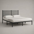 Letto matrimoniale 160 × 200 cm in acciaio nero con testa di letto in tessuto grigio