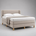 Letto matrimoniale imbottito beige 160 × 200 cm con letto con latte e testiera