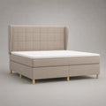 Materasso letto da 2 posti 160 × 200 cm in poliestere beige con materasso, materasso e testa imbottita