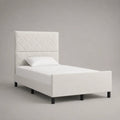 Letto singolo imbottito in tessuto bianco con testata, letto 90 × 200 cm, dimensioni 98 × 212 × 130 cm