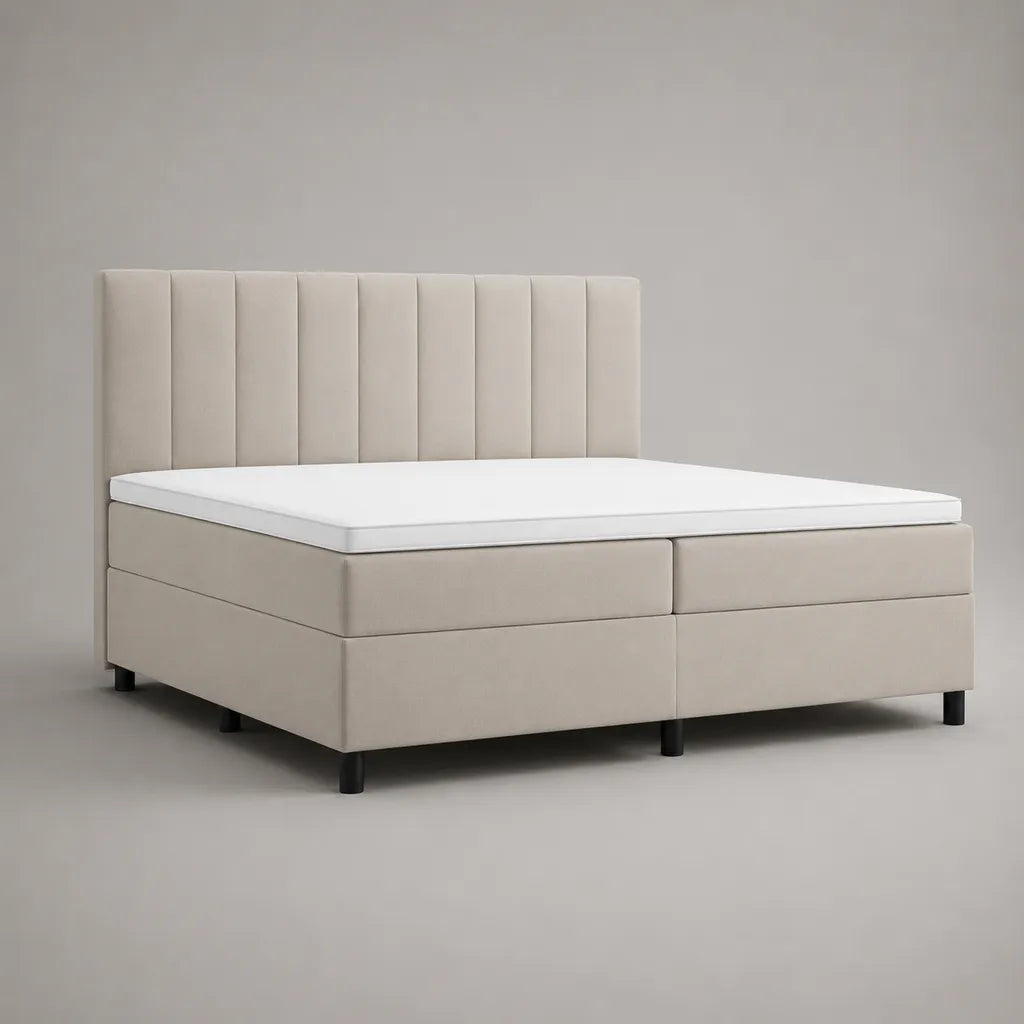 Set letto matrimoniale con materasso a molla e materasso, coperchio in poliestere beige, letto 180 × 200 cm