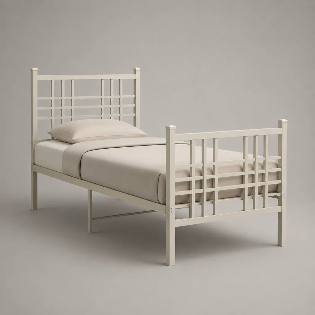 Letto singolo in acciaio bianco 90 × 200 cm con letto testa e piede con reteccia